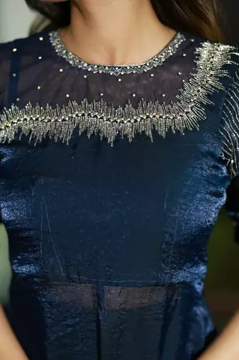 NAVY BLUE FRONT SLIT ANARKALI WITH SKIRT AND DUPATTA