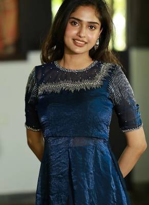 NAVY BLUE FRONT SLIT ANARKALI WITH SKIRT AND DUPATTA 4