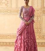 ONION PINK DRAPED RUFFLE LEHENGA WITH PEARL WORK BLOUSE