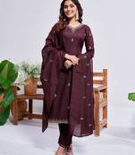coffee embroidered rayon kurta set