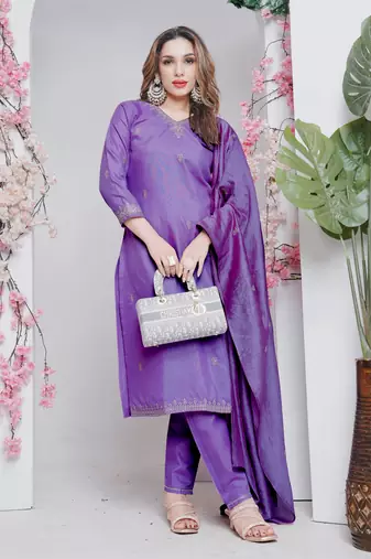 Women's lavender rayon embroidered designer kurta set with dupatta