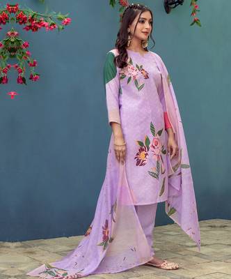 lavender cotton blend kurta set with pant & dupatta 2