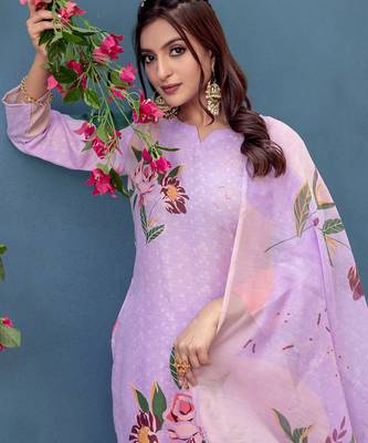 lavender cotton blend kurta set with pant & dupatta 3