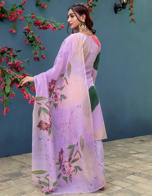 lavender cotton blend kurta set with pant & dupatta 4