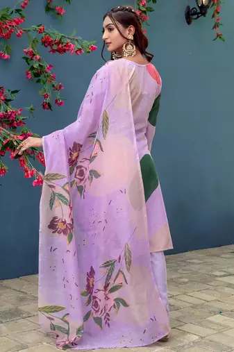 lavender cotton blend kurta set with pant & dupatta