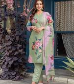 green printed cotton kurta set with dupatta