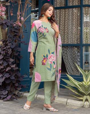 green printed cotton kurta set with dupatta 2