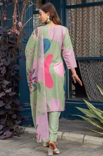green printed cotton kurta set with dupatta
