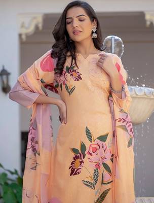 orange cotton printed kurta set with pant 3