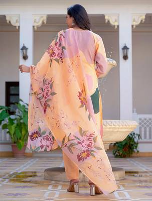 orange cotton printed kurta set with pant 4