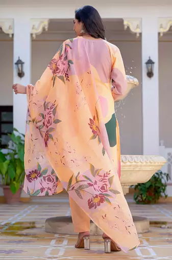 orange cotton printed kurta set with pant