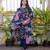 Women's navy blue cotton blend printed designer kurta set with dupatta