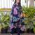 Women's navy blue cotton blend printed designer kurta set with dupatta