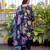 Women's navy blue cotton blend printed designer kurta set with dupatta