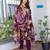 Women's wine cotton blend printed designer kurta set with dupatta
