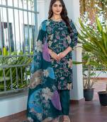 teal printed cotton kurta set with pants