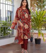 maroon cotton kurta set with dupatta for women