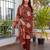 Women's maroon cotton blend printed designer kurta set with dupatta