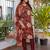 Women's maroon cotton blend printed designer kurta set with dupatta