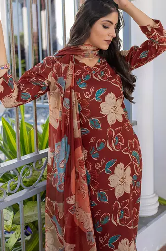 maroon cotton kurta set with dupatta for women