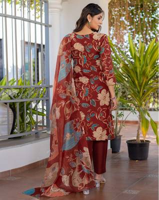 maroon cotton kurta set with dupatta for women 4