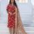 Women's red rayon printed designer kurta set with dupatta
