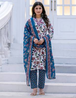 white rayon printed kurta set with pant 1
