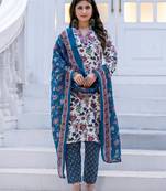 Women's white rayon printed designer kurta set with dupatta