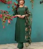 bottle green silk handwork designer kurta set