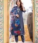 Women's dark grey silk handwork designer kurta set with dupatta