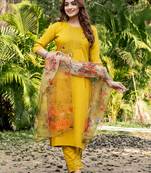 yellow silk designer kurta set with handwork detail