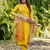 yellow silk designer kurta set with handwork detail