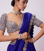 Navy Blue Color Foil Mirror Work Faux Georgette Lehenga Choli