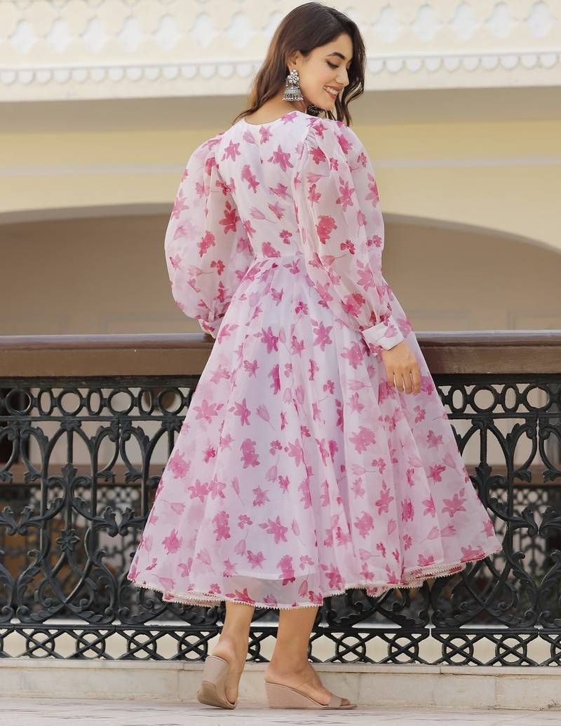 Meadow saffron flower print orgenza anarkali suits