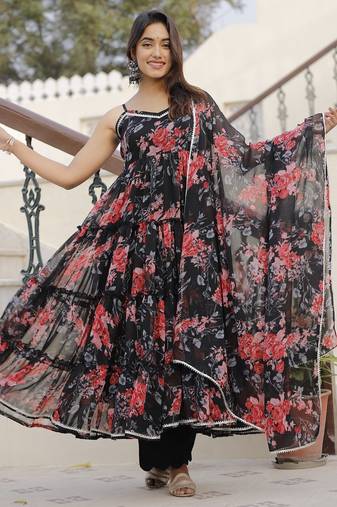 Red rose tired anarkali suits