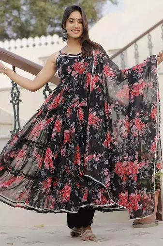 Red rose tired anarkali suits