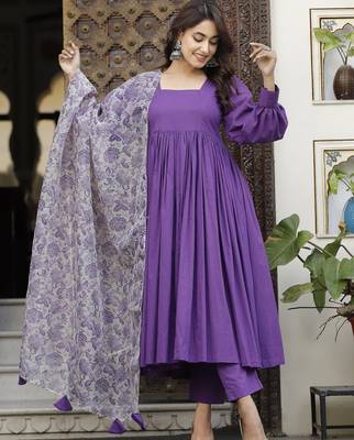 Pretty purpal cotton anarkali set 1