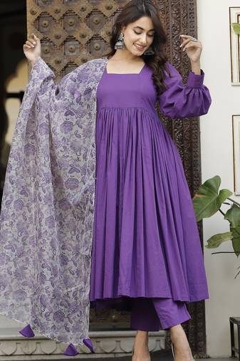 Pretty purpal cotton anarkali set