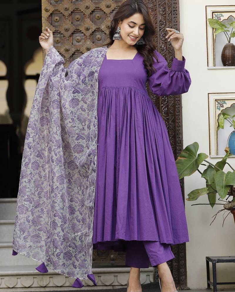 Pretty purpal cotton anarkali set
