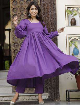 Pretty purpal cotton anarkali set 2
