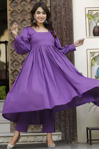 Pretty purpal cotton anarkali set