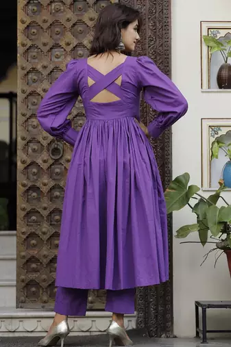 Pretty purpal cotton anarkali set