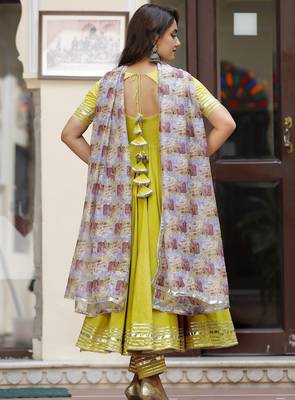 Lemon green cotton anarkali set 3