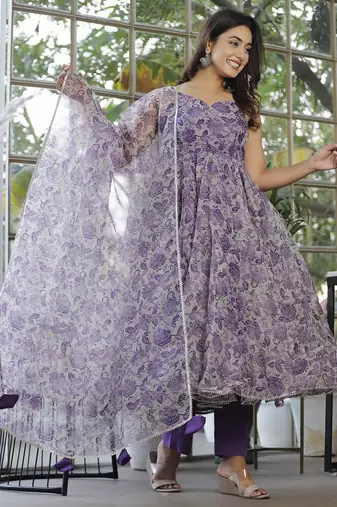 Purple flower anarkali suits