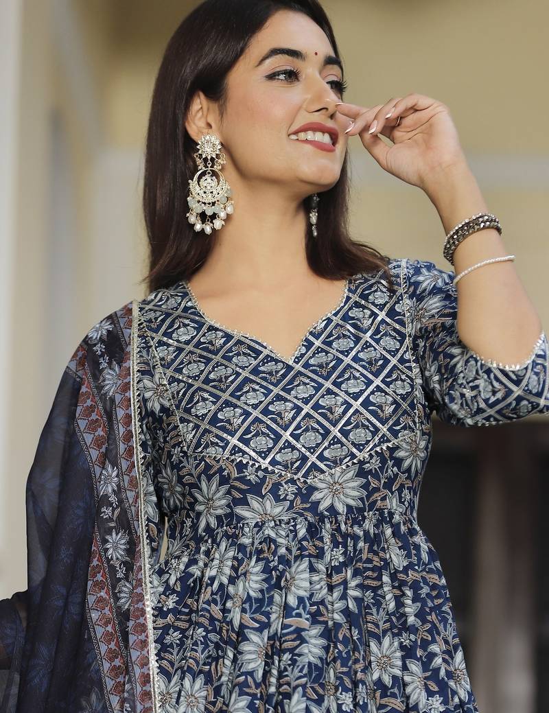 Floral royal blue anarkali suits