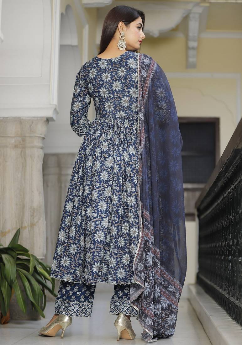 Floral royal blue anarkali suits