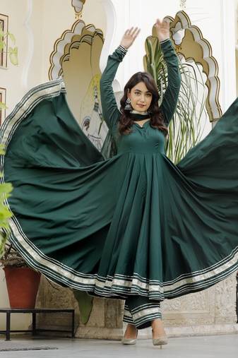 Short hunter green anarkali set
