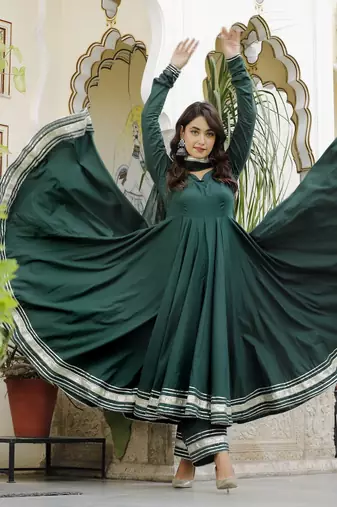 Short hunter green anarkali set