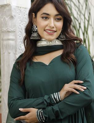 Short hunter green anarkali set 2