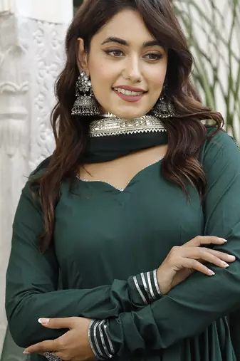 Short hunter green anarkali set